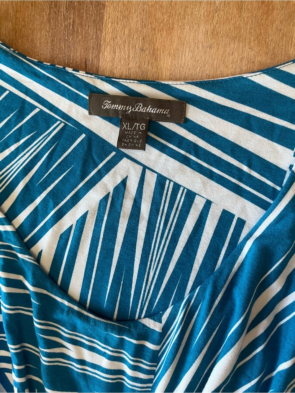 Tommy Bahama Teal & White Sleeveless Tie-Waist Geometric Dress - Picture 4 of 10